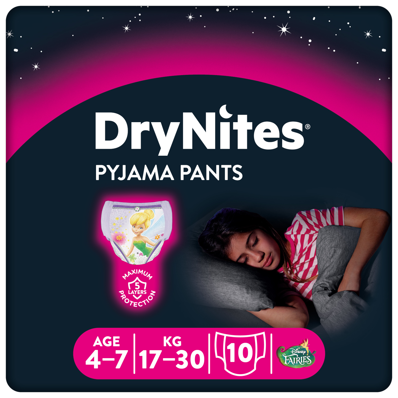 HUGGIES DryNites Nachthöschen, 4-7 Jahre (17-30 kg), 10er Pack, Mädchen
