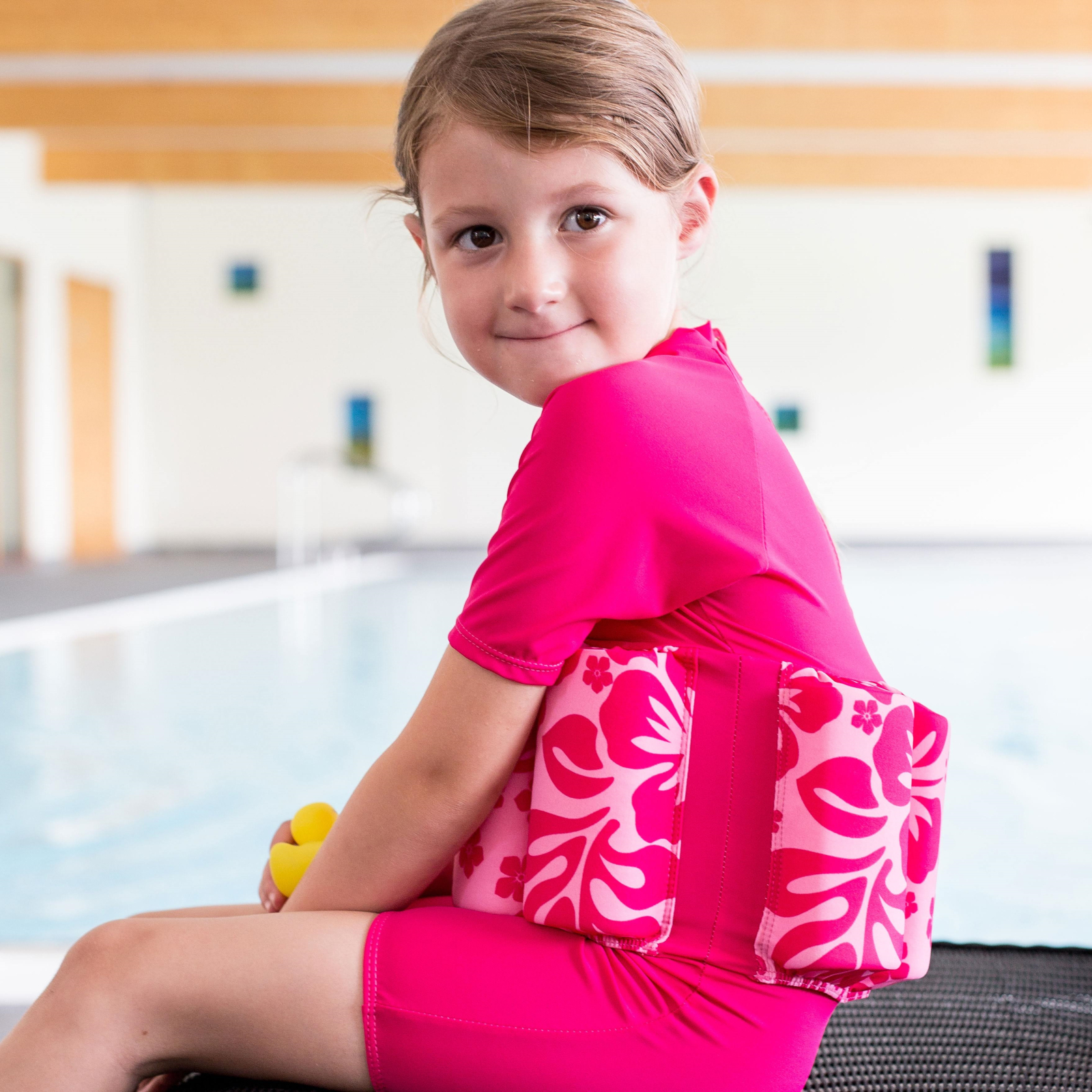 KONFIDENCE Badeanzug mit Schwimmhilfe Hibiscus pink, 2-3 Jahre