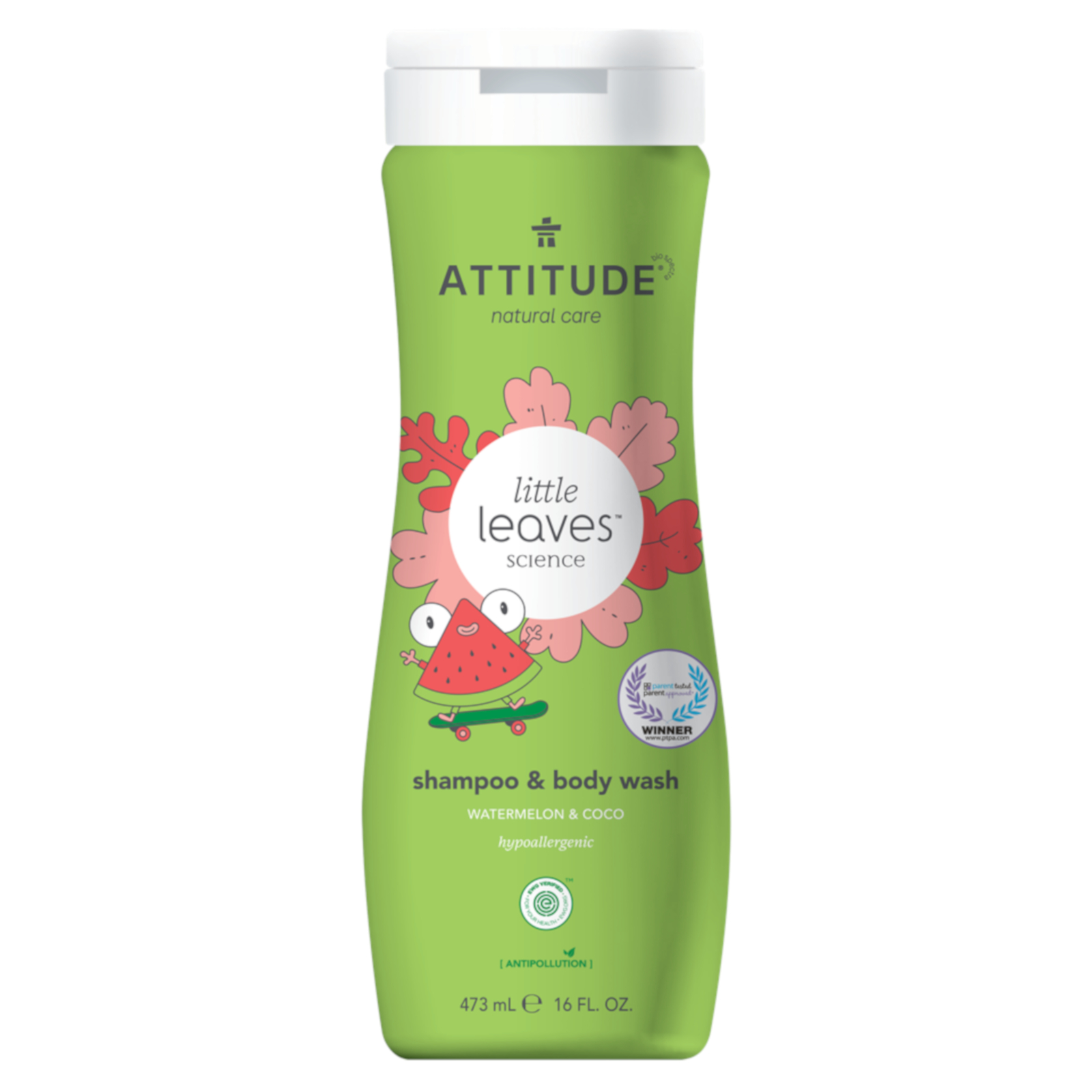 ATTITUDE 2en1 Shampoing et gel nettoyant pastèque-coco LittleLeaves, 473 ml