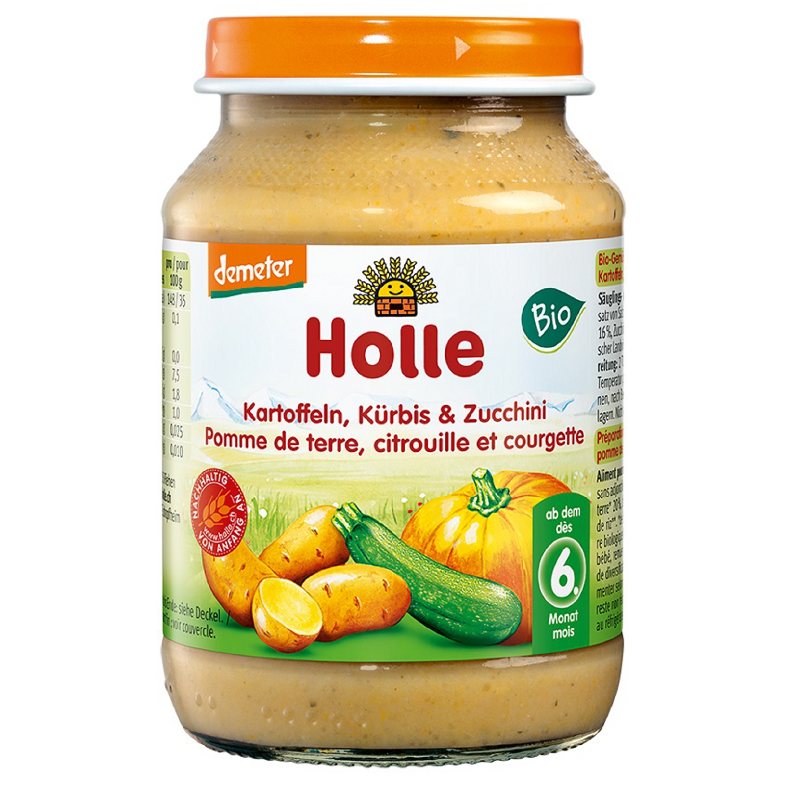 HOLLE Petit pot pommes de terre, citrouille et courgette, 190 g