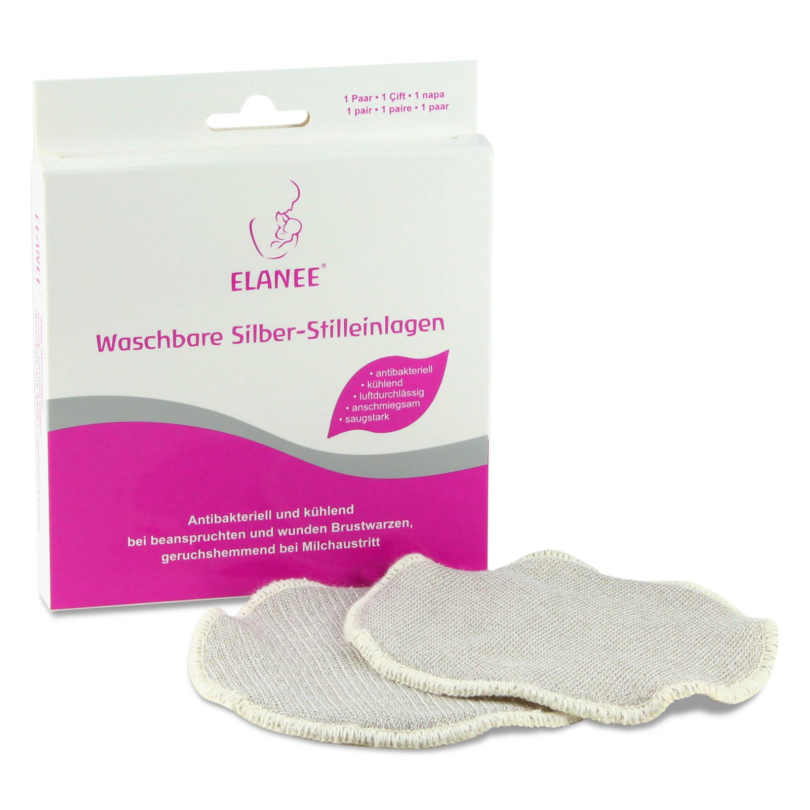 ELANEE Coussinets d'allaitement argent, 1 pair