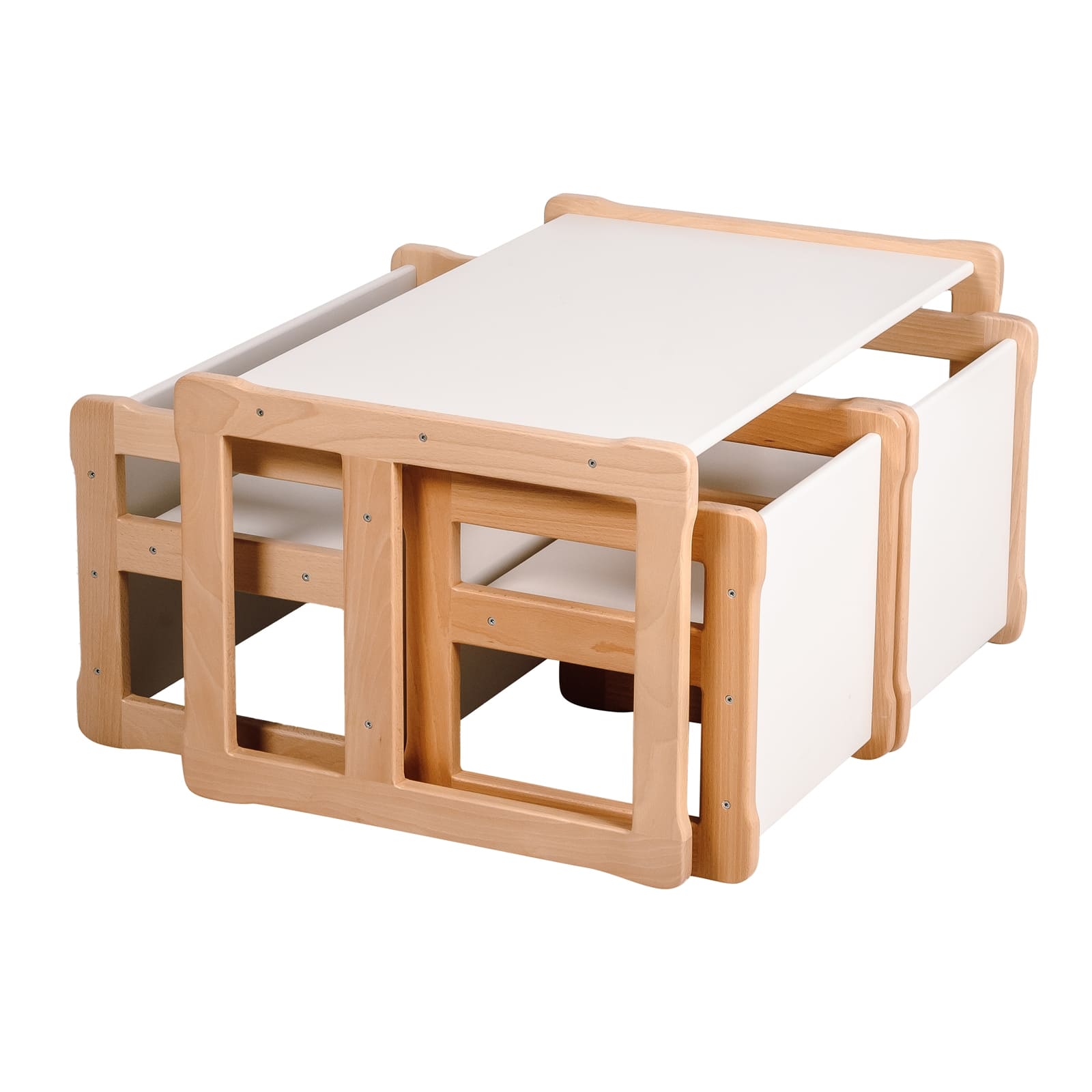 WOOD & LUCK Multifunktionaler Tisch mit 2 Stühlen und Bank weiss
