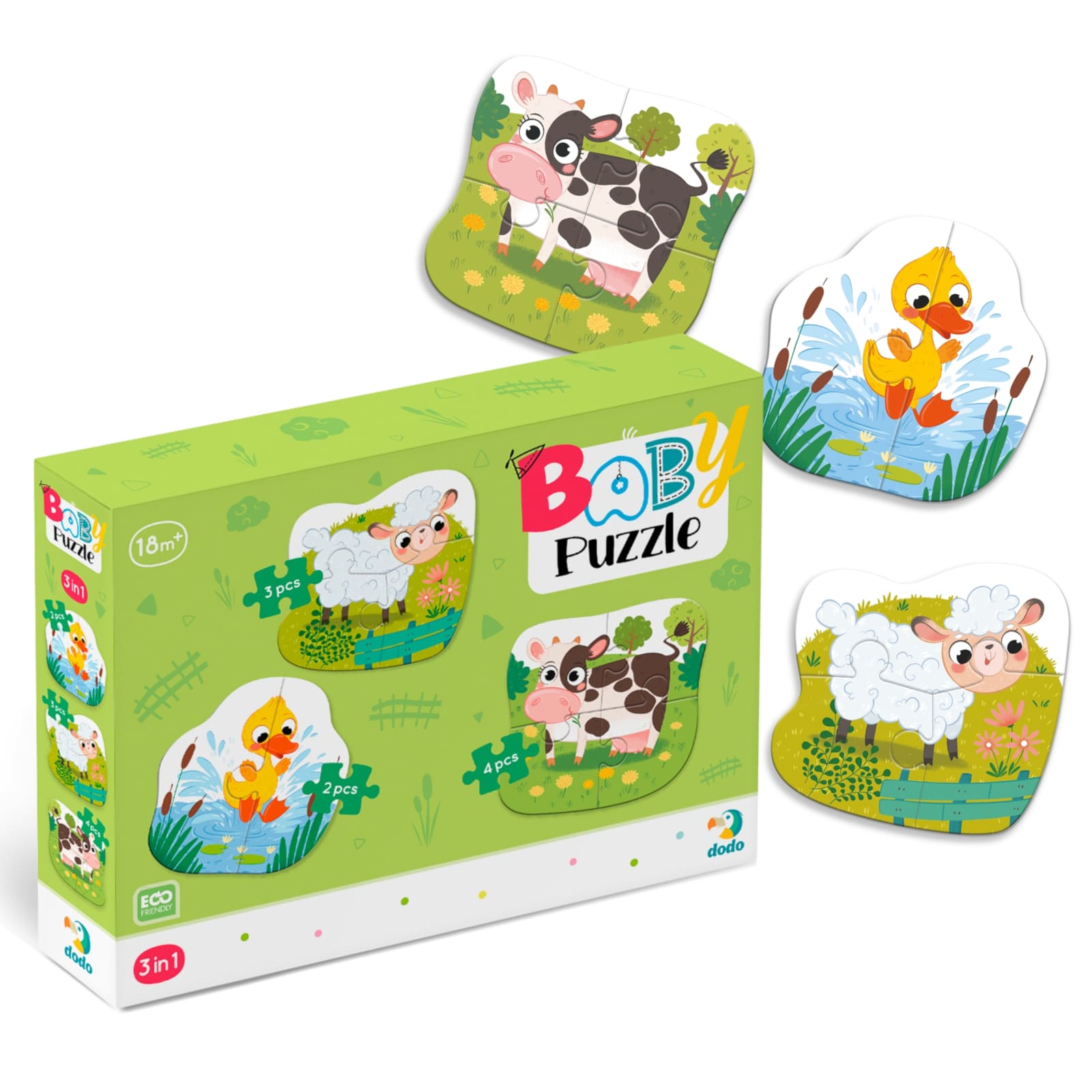 DODO Puzzle 3in1 Bauernhoftiere, 18M+