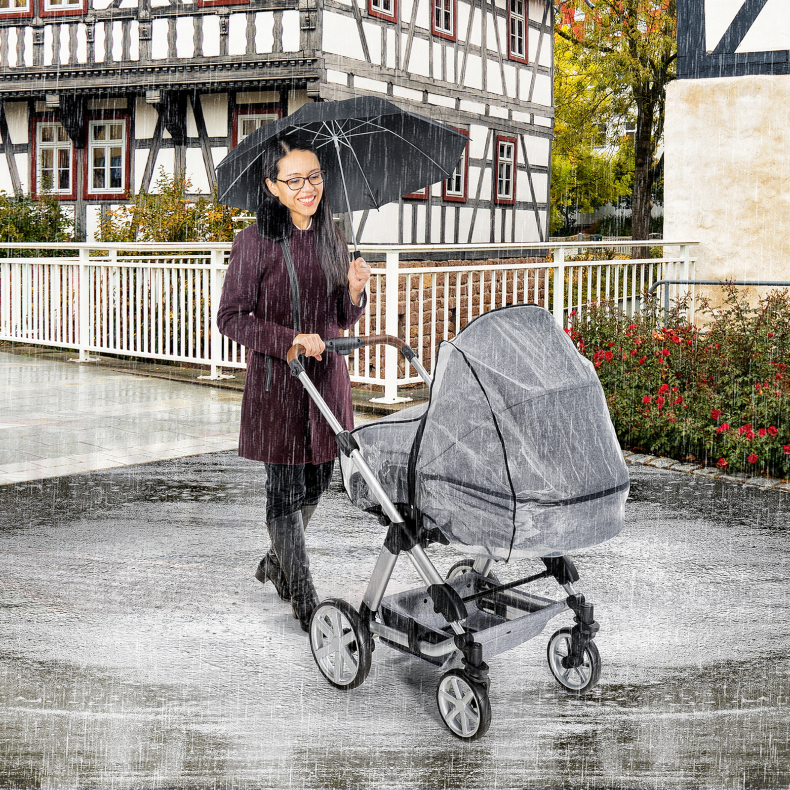 REER RainCover Classic + Regenschutz für Kombi–Kinderwagen mit Reissverschluss