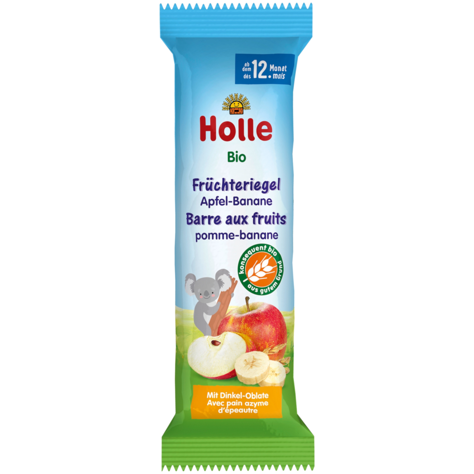 HOLLE Barre bio aux fruits pomme-banane, 25 g