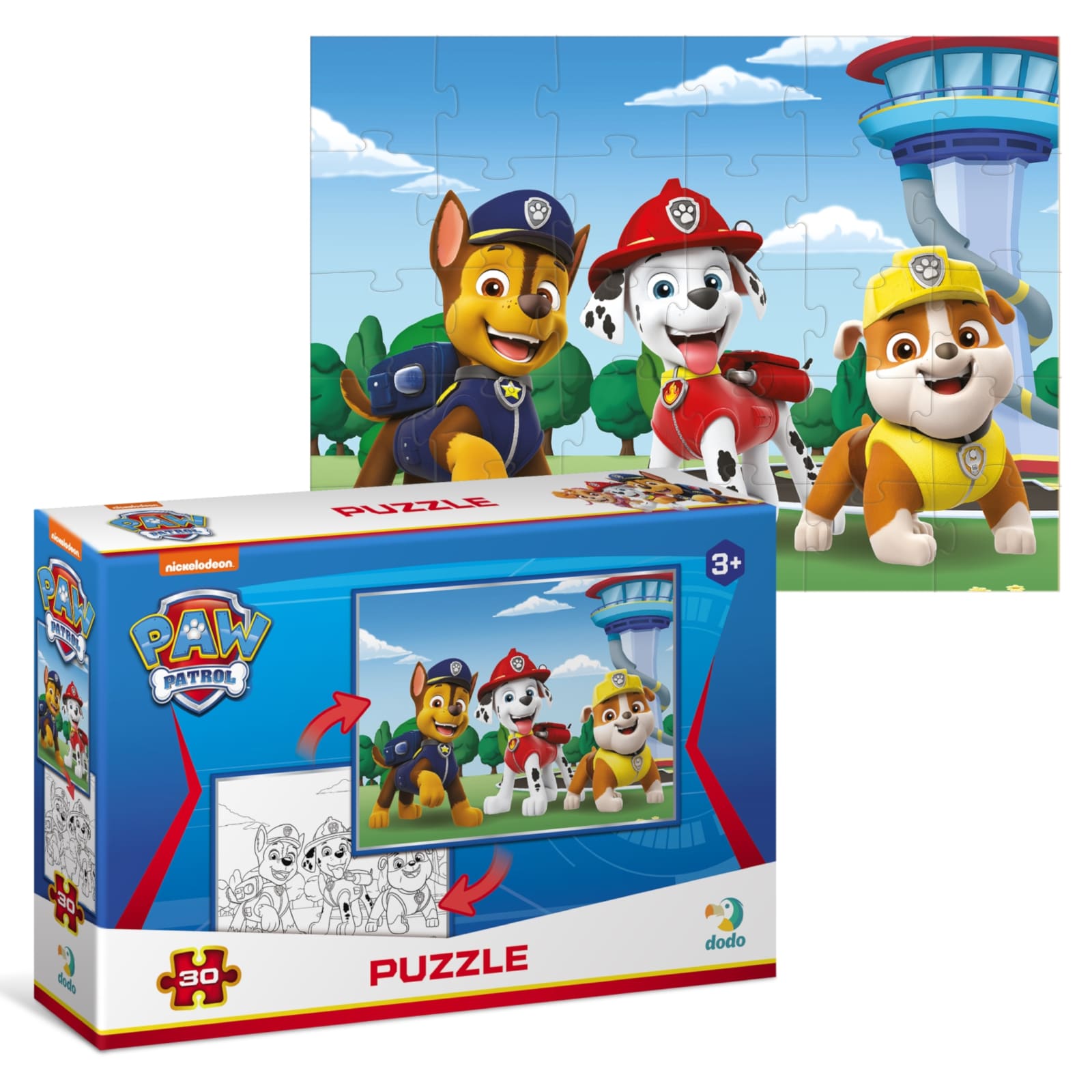 DODO Puzzle zum Ausmalen 2in1 Paw Patrol 30 Teile, 36M+