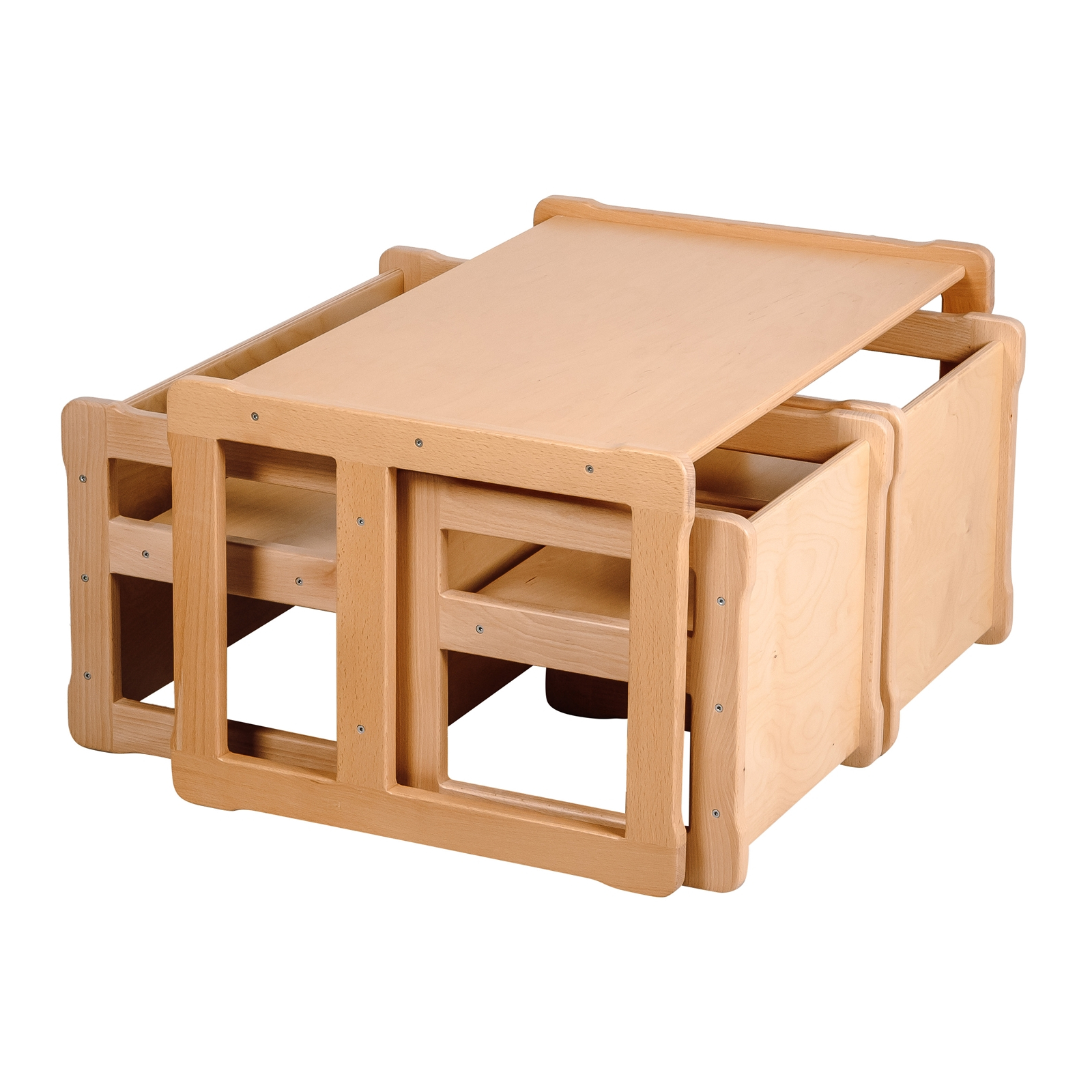 WOOD & LUCK Multifunktionaler Tisch mit 2 Stühlen und Bank natur