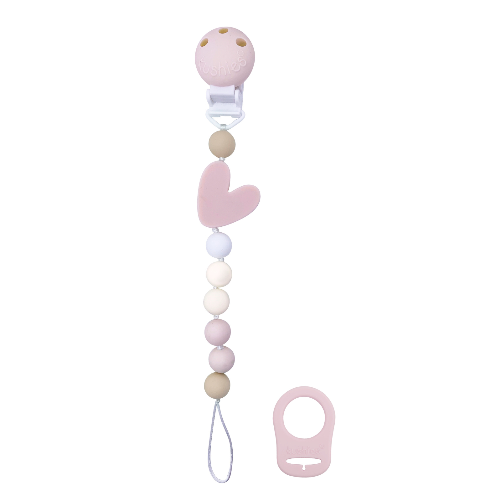 KUSHIES Attache-sucette en silicone SiliBeads, cœur rose