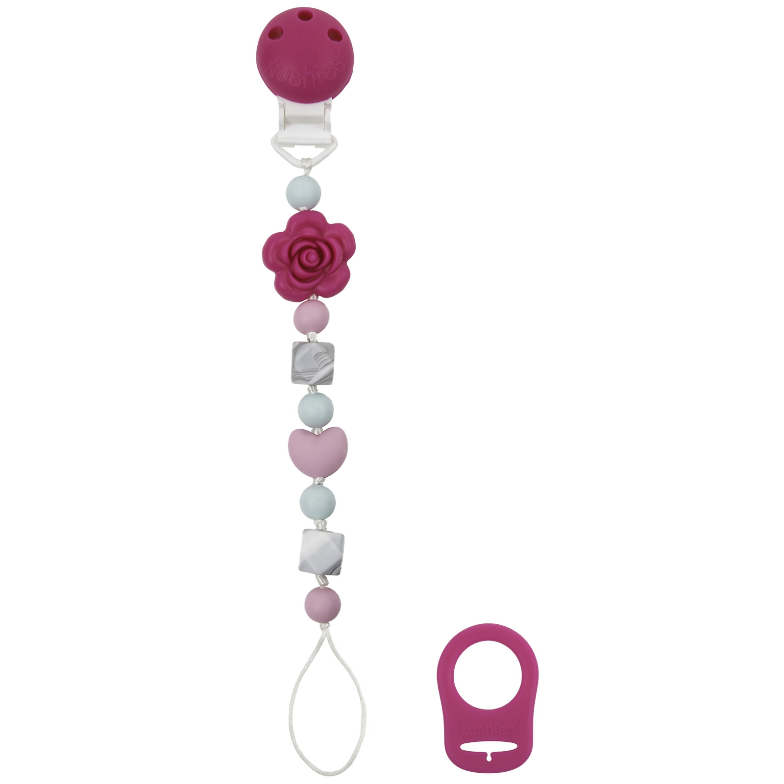 KUSHIES Attache-sucette en silicone SiliBeads, rose rose vif