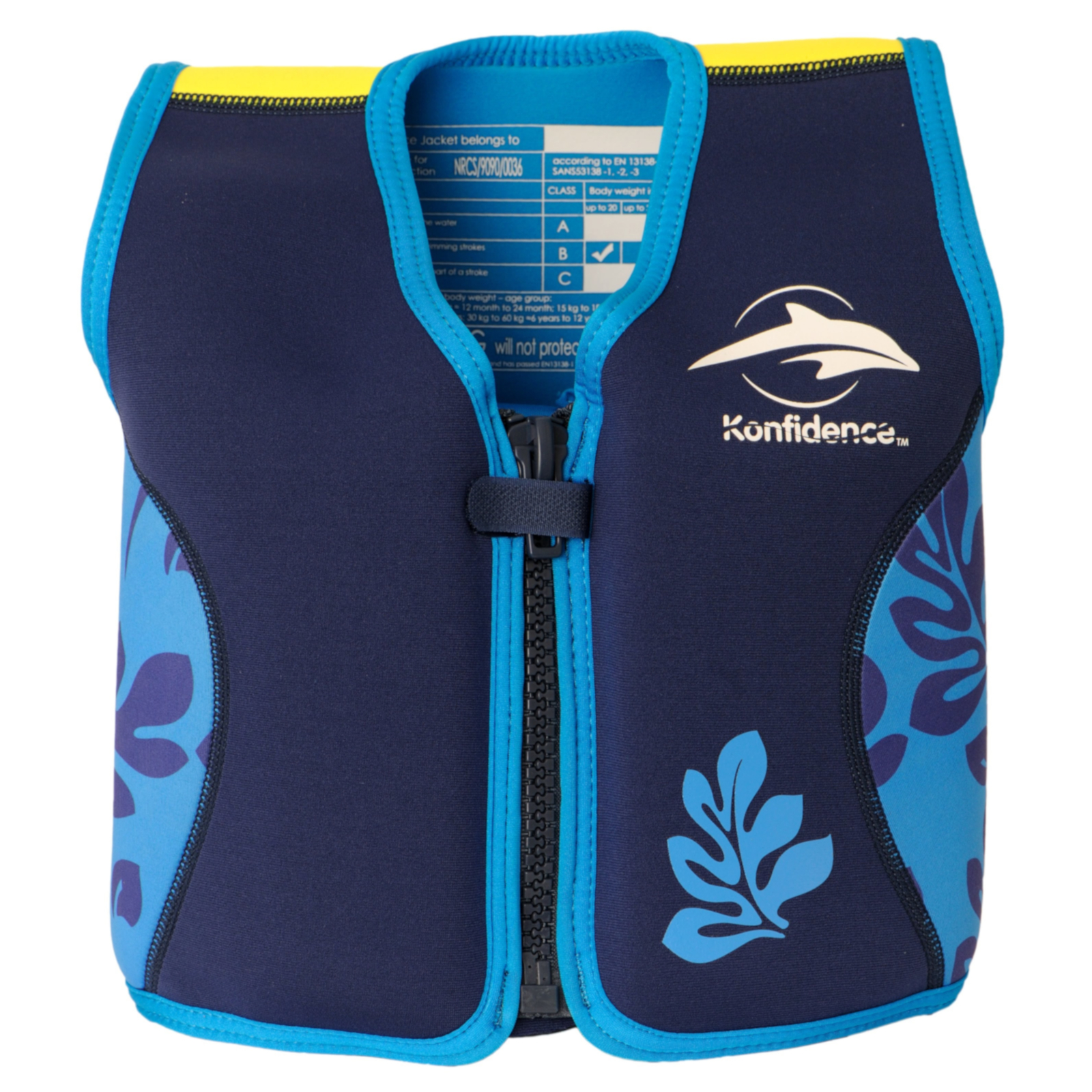 KONFIDENCE Veste de natation pour l'enfant navy palmier, 18-36 mois