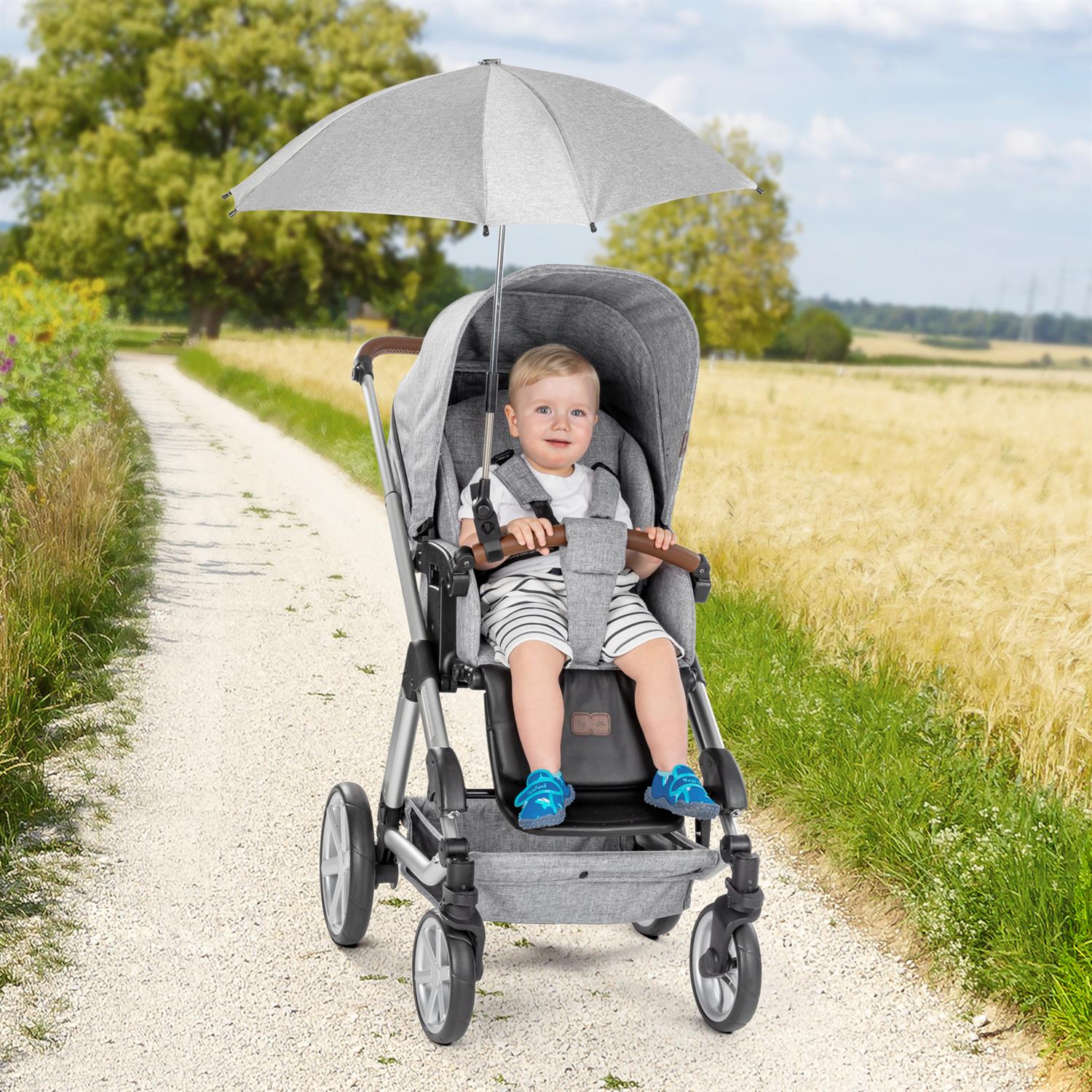 REER ShineSafe+ Kinderwagen-Sonnenschirm grau meliert