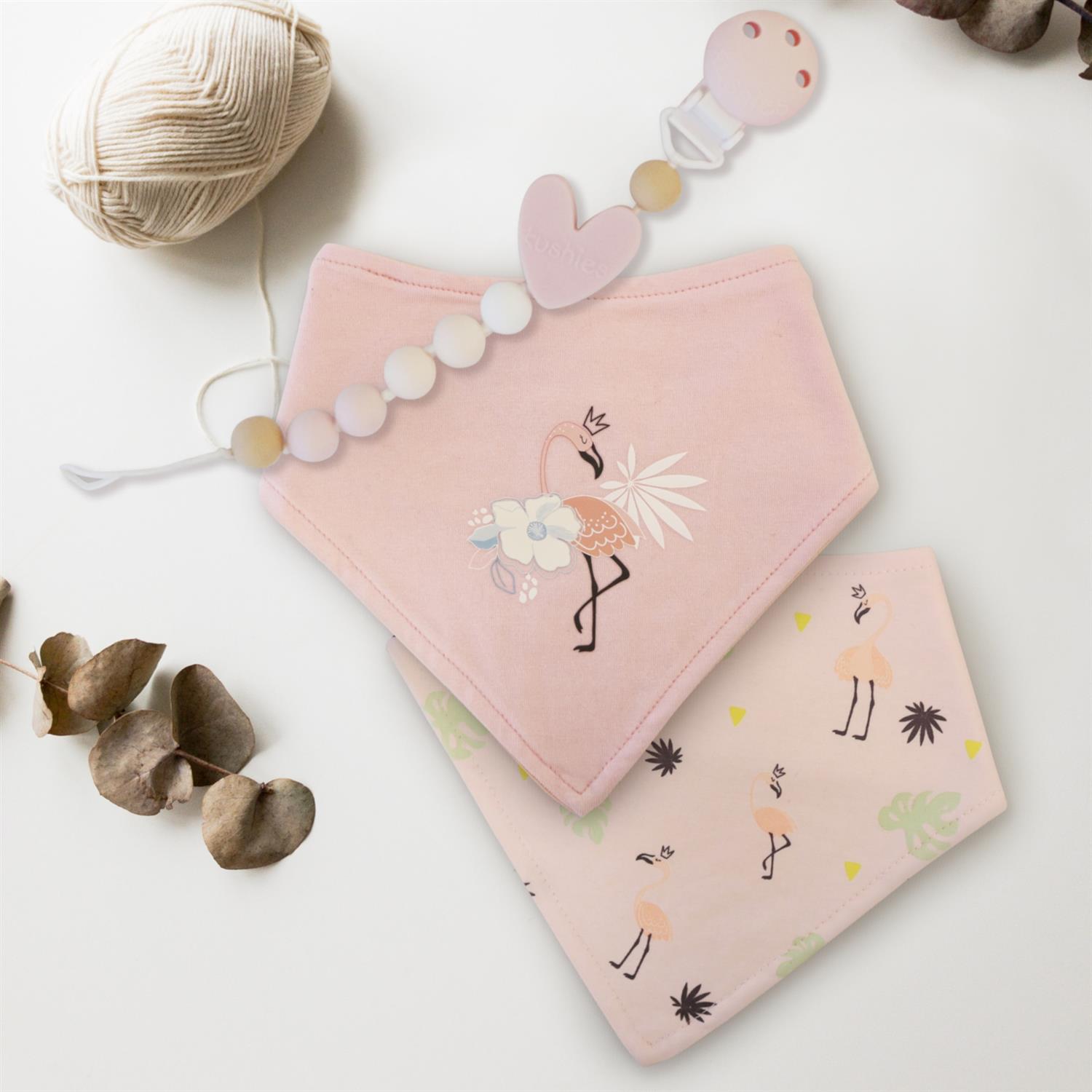 KUSHIES Bandana Lätzchen 2er Pack, Flamingo