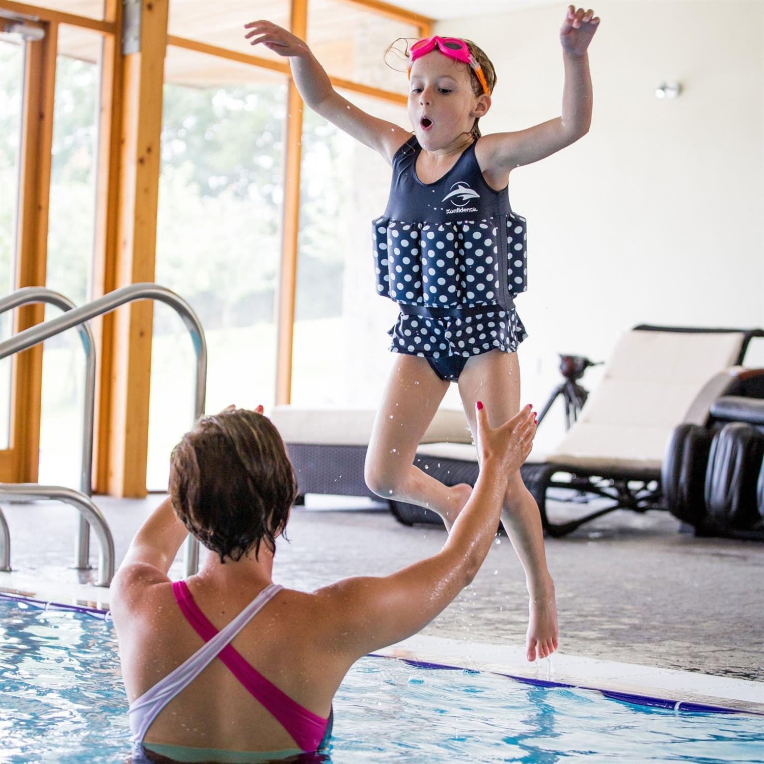 KONFIDENCE Badeanzug mit Schwimmhilfe navy mit Punkten, 12-24 Monate